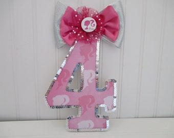 BARBIE theme number, numeral - 18.00 per number, 8-1/2", birthday party decorations and for monthly or yearly birthday pictures