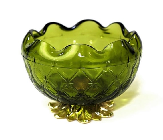 Green Glass Bowl Vintage Indiana Glass by PrettyShinyThings4U