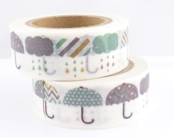 Umbrella Rain Autumn Washi Tape, Blue - Z618