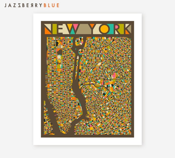 Items similar to NEW YORK Map, Travel Poster Pop Art, Giclee Fine Art