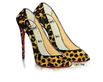 Items similar to Fine Art PRINT of Christian Louboutin shoes painting ...