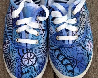 Zentangle sneakers, shoes, sneakers, custom sneakers, zentangle art, original art, OOAK, womens sneakers, handpainted