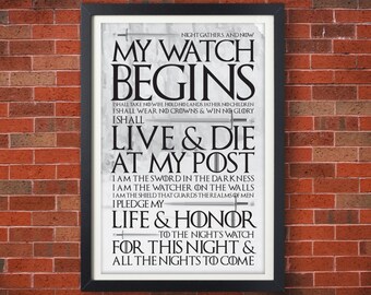 Game of Thrones Night's Watch Oath Poster - Jon Snow - Typographic Poster