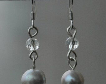gray pearl earing,dangle pearl earrings, wedding earring,bridemaid earring,real pearl earring, bride earrings,freshwater pearl with crystal