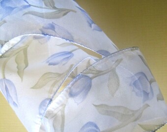 Soft Tulip Wired Ribbon, Light Blue, 2 1/2 inch wide, 1 yard, For Gift Packing, Wreaths, Center Pieces, Home Decor, Romantic Crafts.