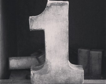 Square Black And White Print Of A Vintage Antique Metal Number 1