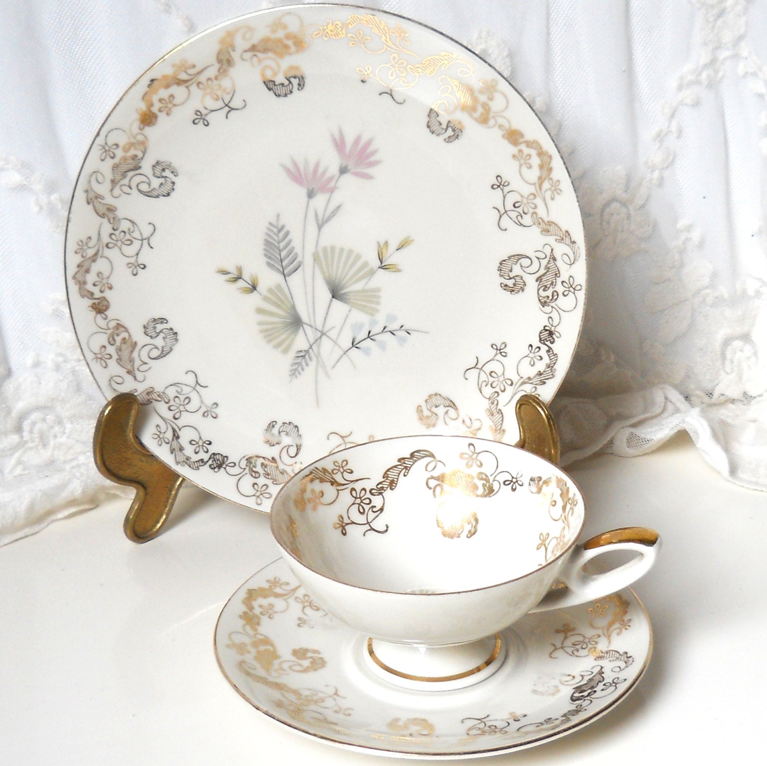 SALE vintage tea cup trio german porcelain vintage tea cup