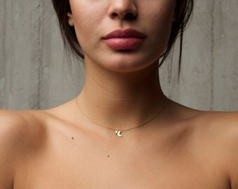 Tiny Moon necklace . Gold plated chain necklace. Little moon necklace. Pearl and Crescent necklace. Everyday necklace