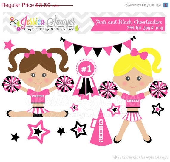 50% OFF- INSTANT DOWNLOAD, pink cheerleader clip art, cheer clipart, cheerleader graphic for invitations, announcements, design Il_570xn