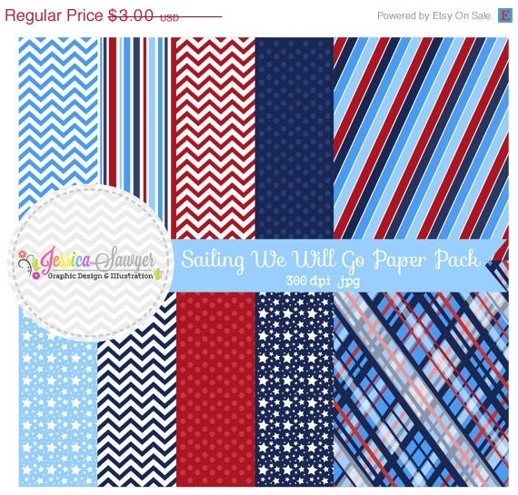 50% OFF- INSTANT DOWNLOAD, Nautical digital paper pack, little boy sailing background, red and navy, for commercial use, invitations, party Il_570xn