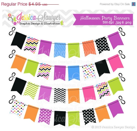 80% OFF - INSTANT DOWNLOAD, halloween bunting banners, party banner, orange, green, purple, clipart banner, commercial use, invitations, scr Il_570xn