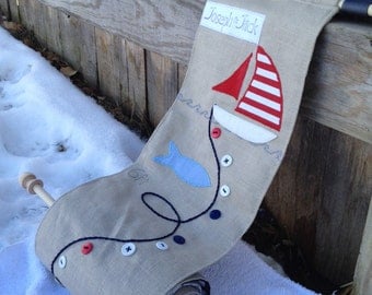 Childs fabric growth chart nautical with sailboat and anchor