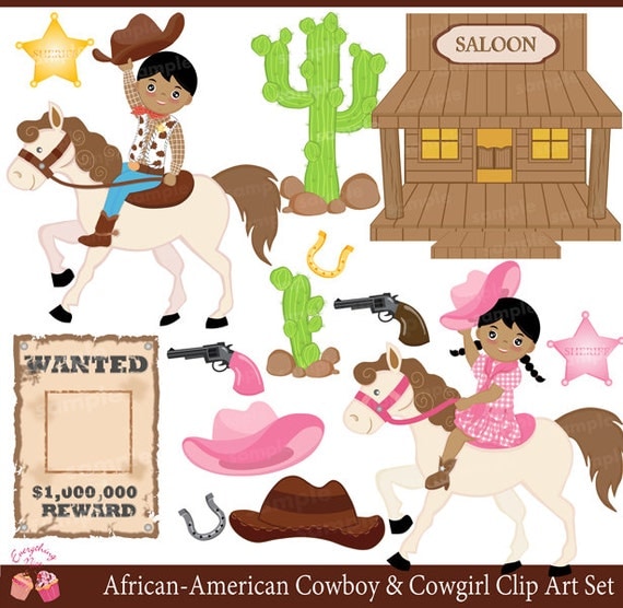 African-American Cowboy and Cowgirl Clipart Set