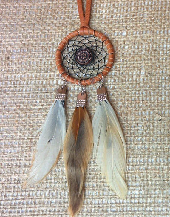 Small Orange/Brown Deerskin lace Dreamcatcher with white