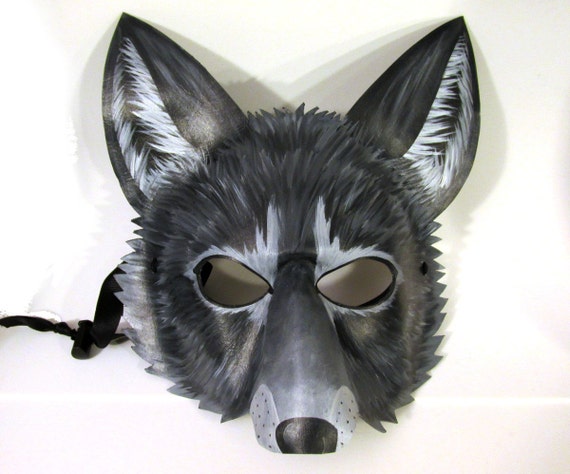 Leather Gray Wolf Mask