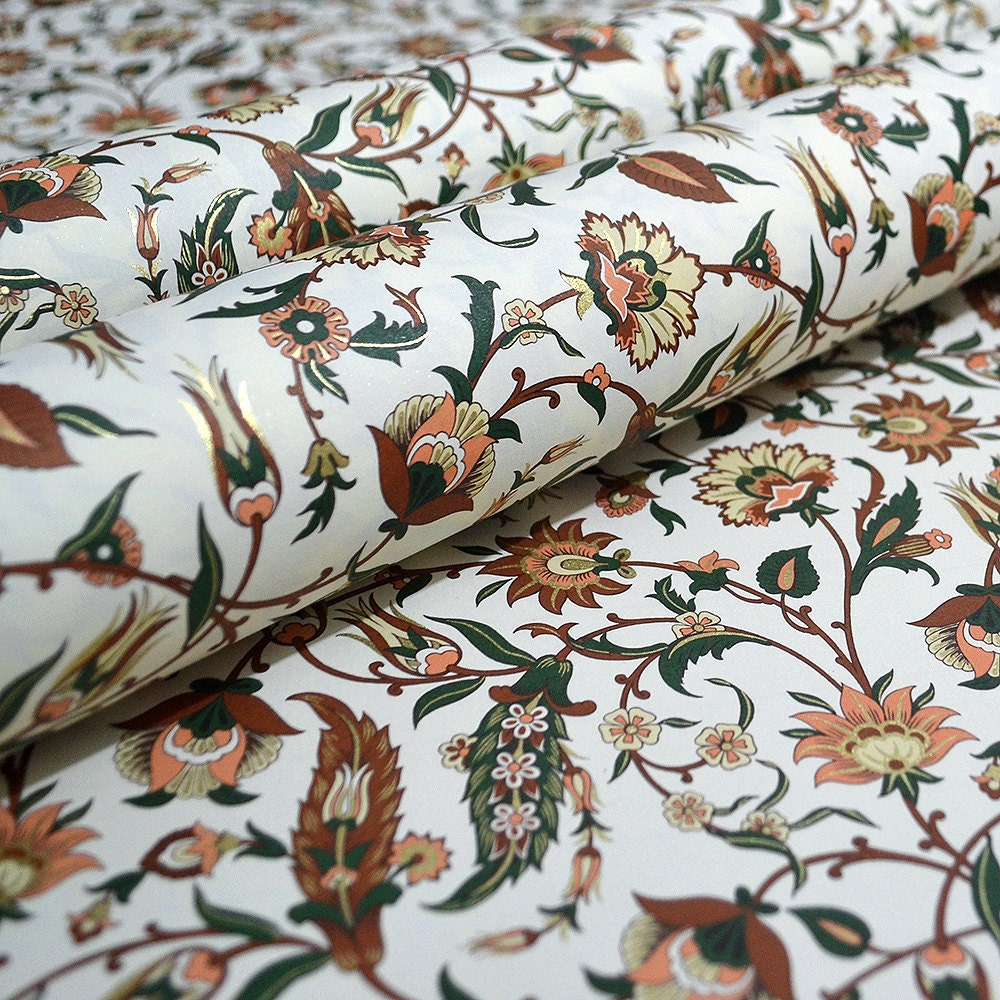 Rossi Fine Italian Paper 'Arabesque' Russet and Green