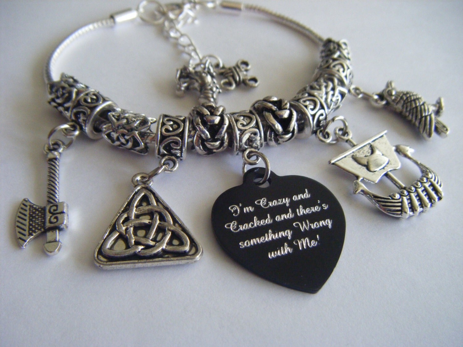 VIKINGS History Channel Charm Bracelet Floki Crazy and Cracked