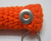 Orange Lip Balm Cozy with Industrial Washer style Button - keyring, lanyard, handcrafted, crochet - Ready to Ship