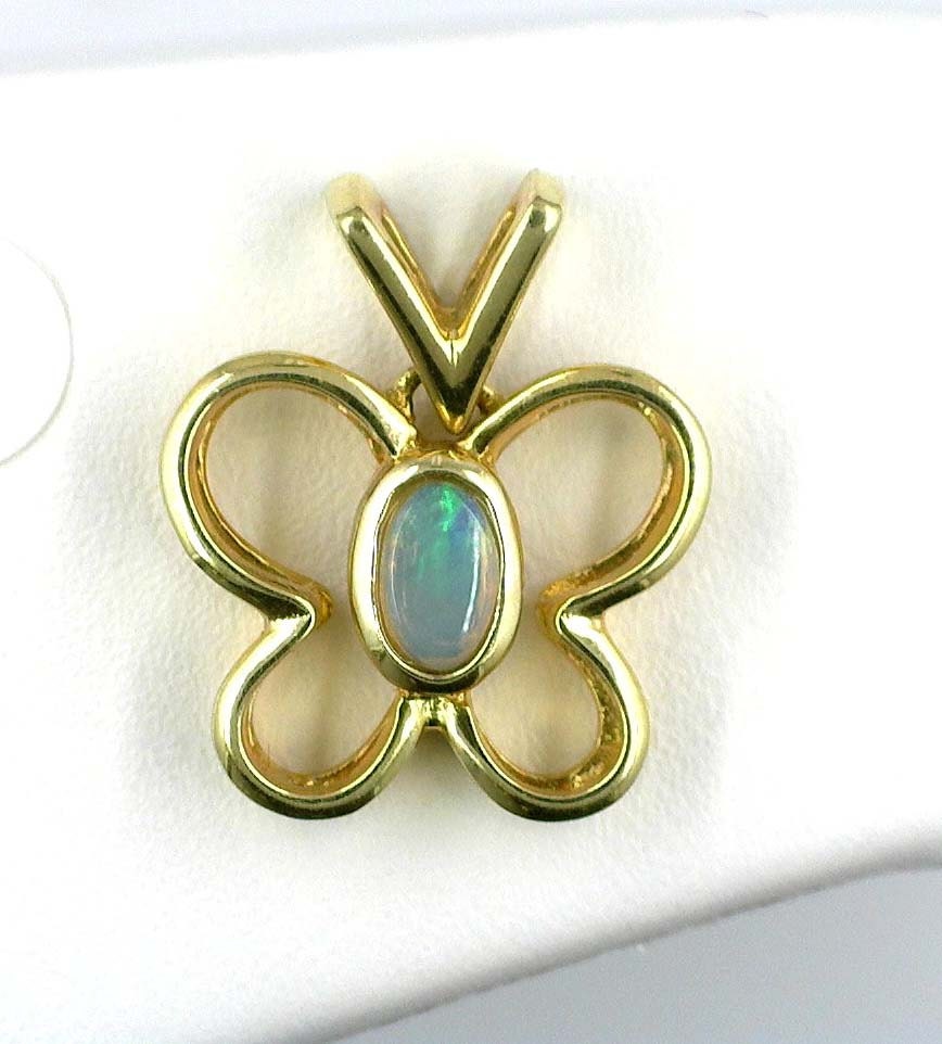 14k Gold Butterfly Pendant with Opal