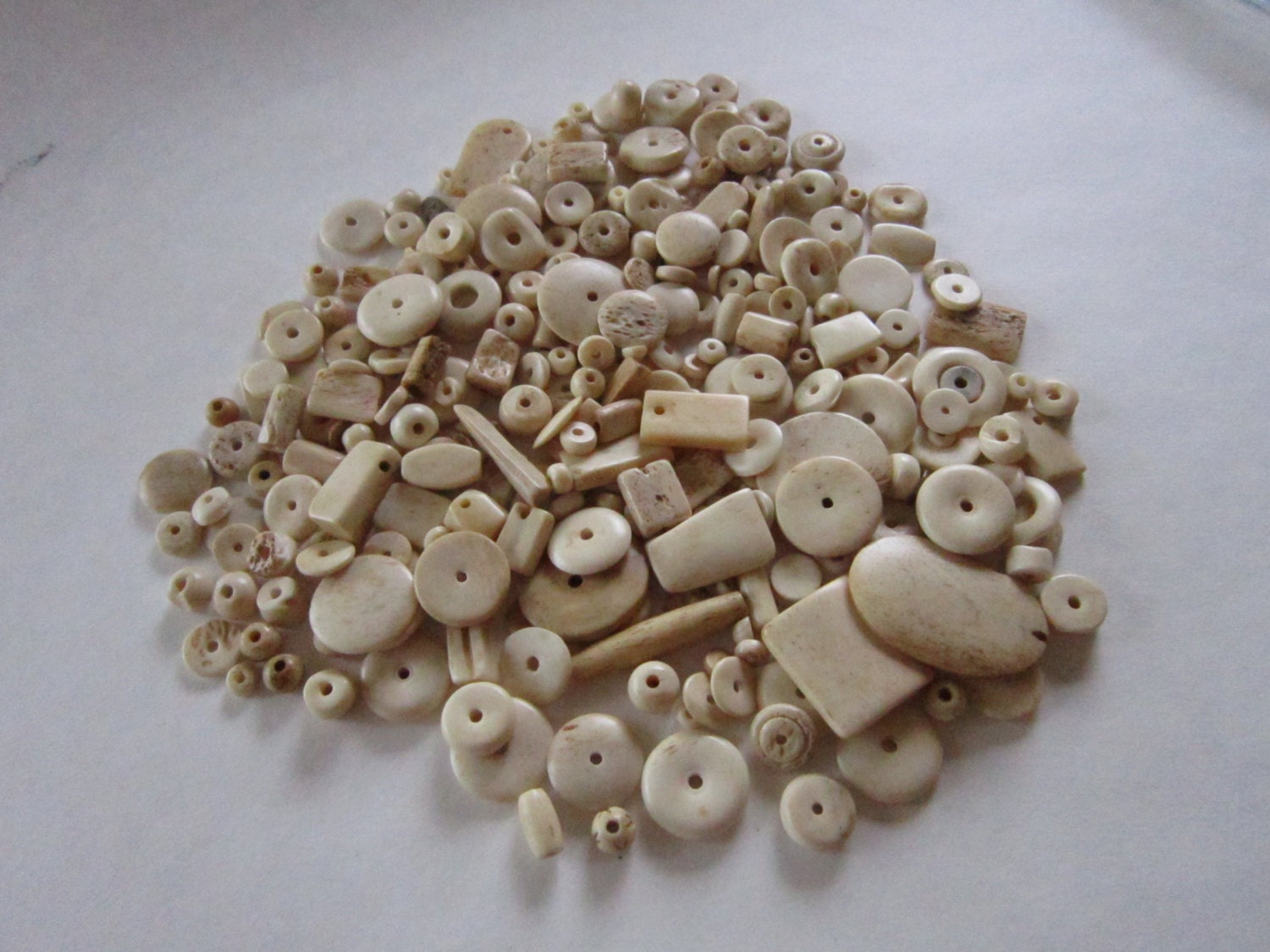 1/2 LB Assortment Buffalo Bone Beads White Jewelry Crafts