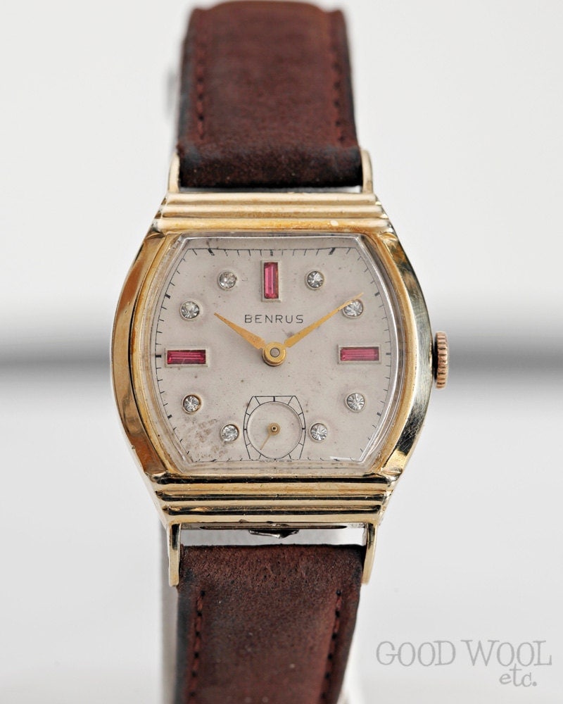 vintage benrus watch 1940's ruby dial 1940's by Goodwooletc