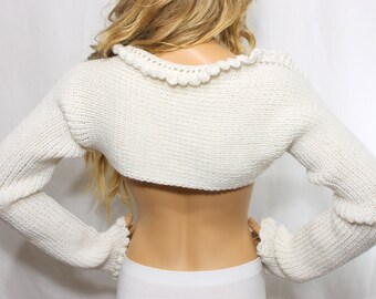 Knit Bolero Handknit Bolero Long Sleeve Off-White Bolero Evening Boleros Shrugs Weddings Bolero Bridal Shrug Bridal Bolero Bridesmaids Gift
