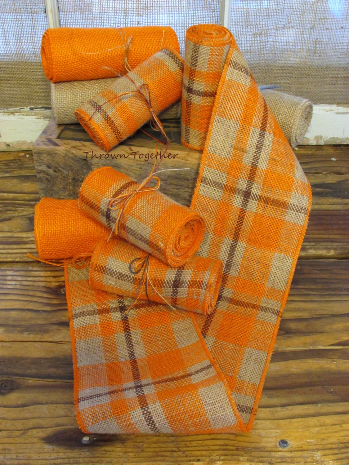 Primitive Burlap Ribbon Garland 5inch Wide Plaid