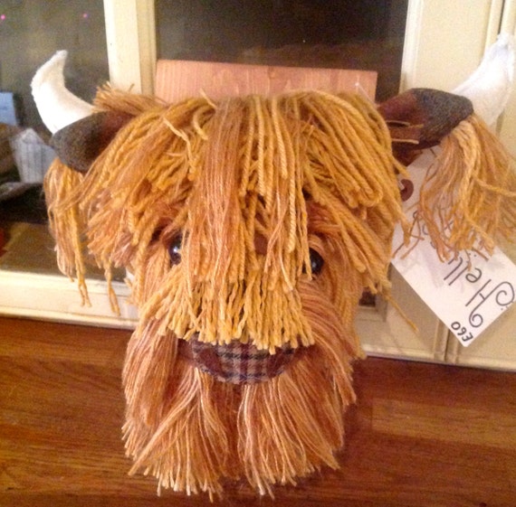 Items similar to handmade fabric highland cow head wall hanging on Etsy