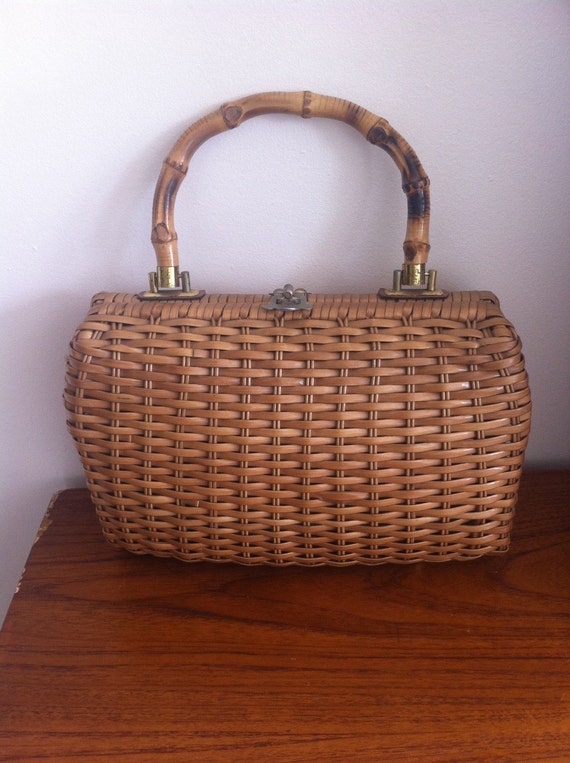 Vintage wicker purse bamboo handle by oddchange on Etsy