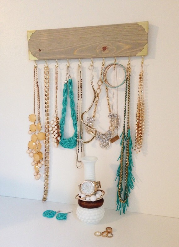 Jewelry Hanger / Jewelry Organizer / Rustic Gold Metal Edge