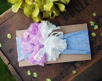 Ema Jane - Shabby Chic Headband (Lavender and White Lace on Light Gray)