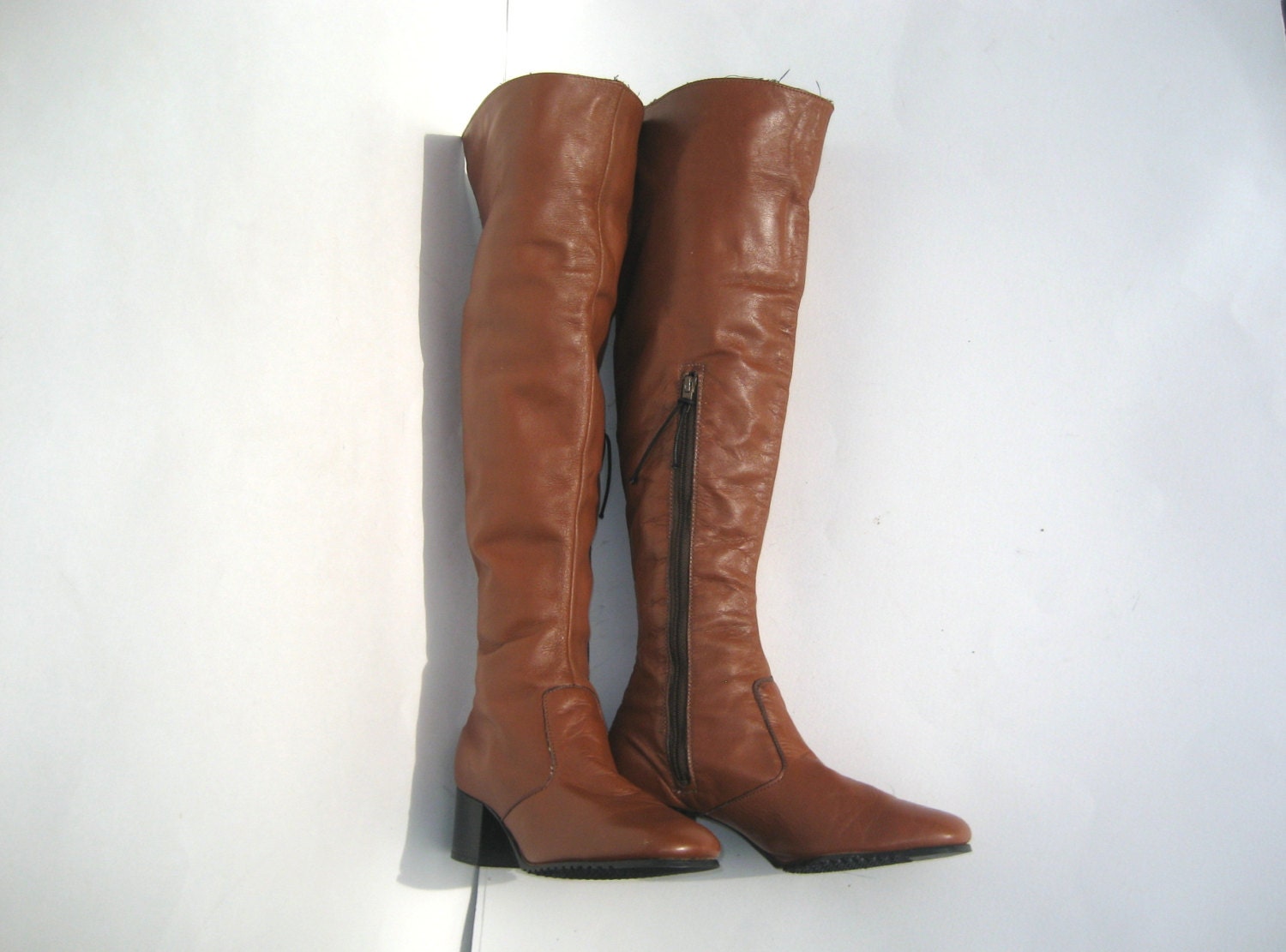 1960s brown leather over the knee boots vintage go go boots