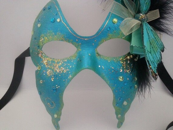 Blue butterfly masquerade mask seagreen by MasksbyDebbsElliman