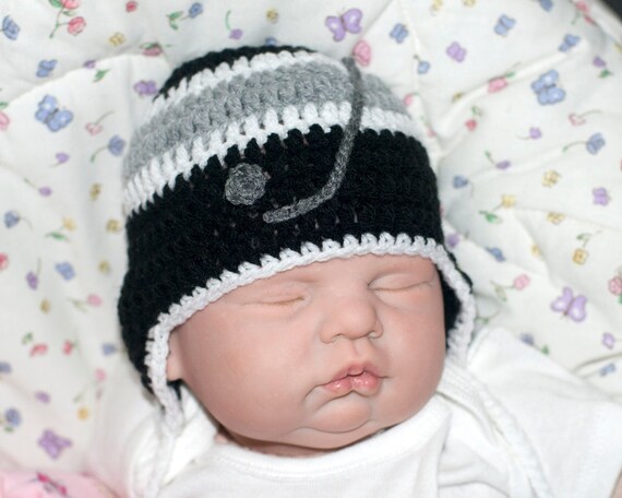 BABY HOCKEY HAT Black Silver Grey White Helmet Boys Crocheted for Little Queens or Kings Size - il_570xN.714134154_1ybh