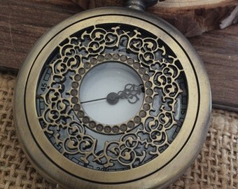 1pcs 45mmx45mm Bronze Flower pocket watch charms pendant PW060
