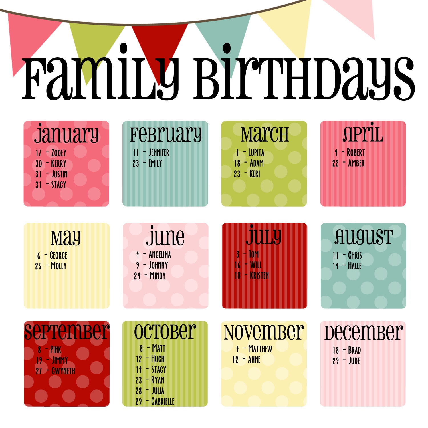 Family Birthday Calendar Digital Copy You Print In Ice