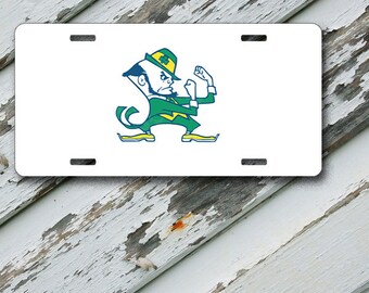 License Plate Notre Dame White Background Design on 6" x 12" Aluminum License Plate