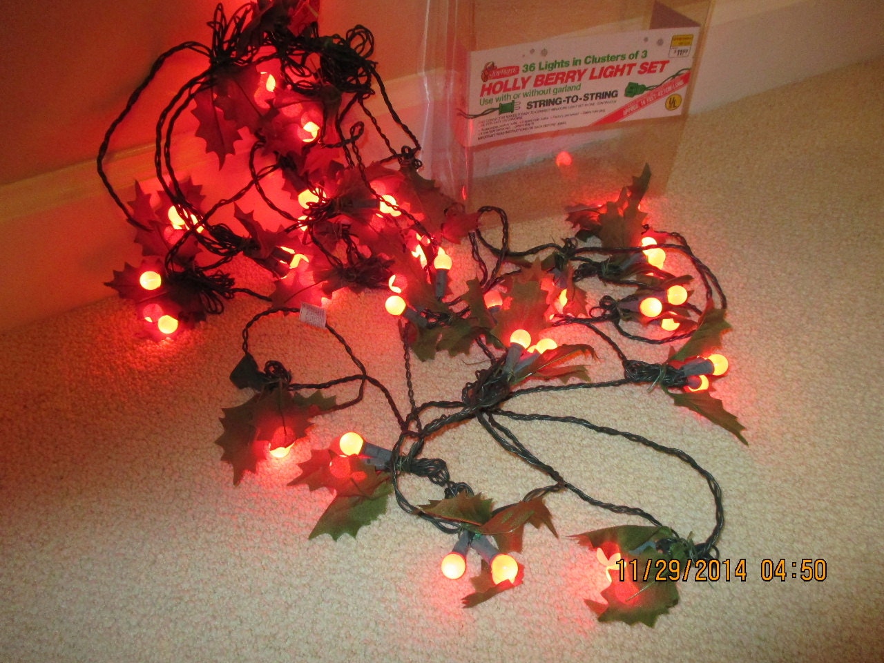 Vintage Holly Berry Christmas string of Lights