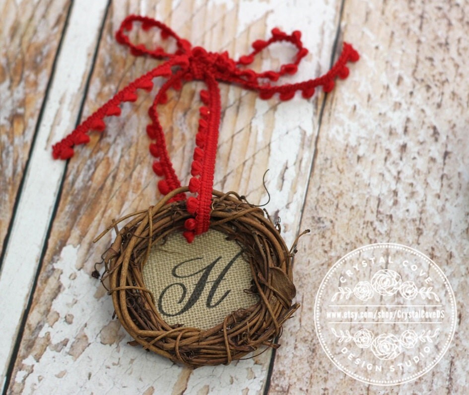 Wreath Ornament Rustic Personalized Christmas Gift