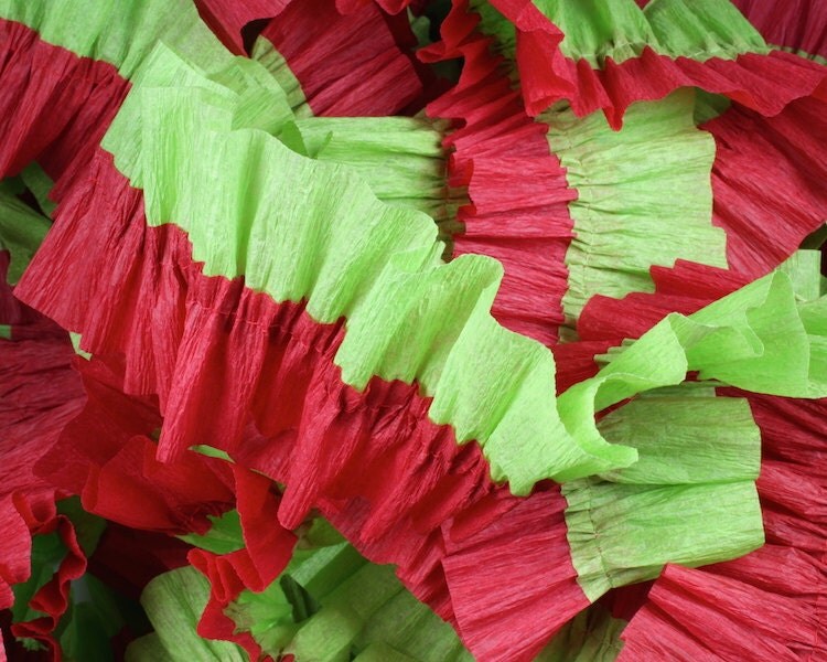 Red and Bright Green Ruffled Crepe Paper Streamer Garland 36