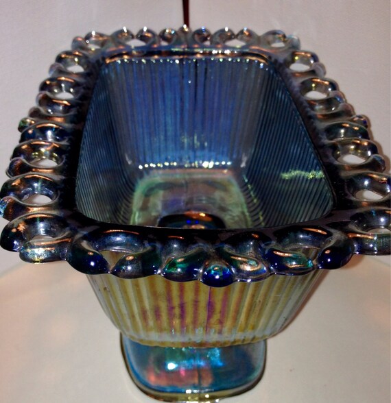 Vintage Blue Carnival Glass Vase