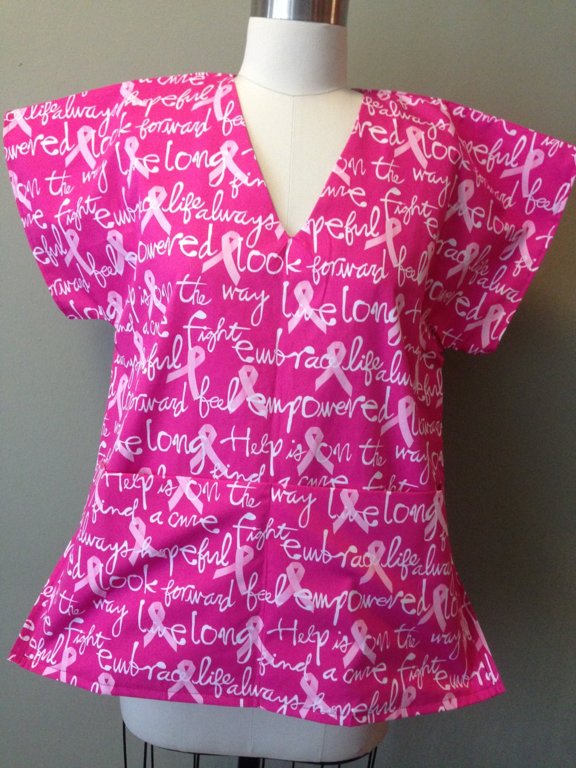 Breast Cancer Awareness Scrub Top V Neck Style Size Small