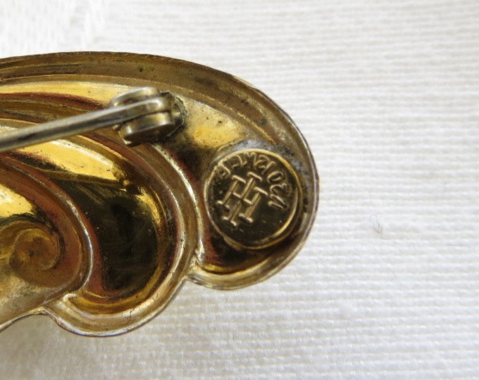 Gold Filled Brooch,Blue Rhinestones, Harry Iskin 1940s Pin, Designer signed Jewelry