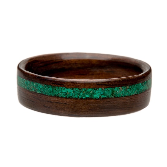 Wooden Ring -English Oak with Malachite Inlay Bentwood Wooden Ring