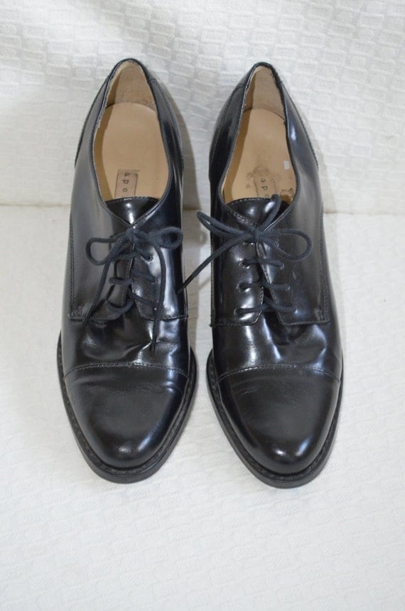 Lace Up Black Leather Granny Shoes by 'Apostrophe'