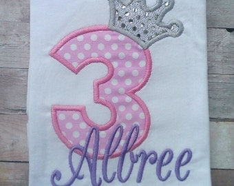 Pink and White Polka Dots for Princess Birthday Shirt / Girl Third Birthday Shirt / Girls Birthday Shirt