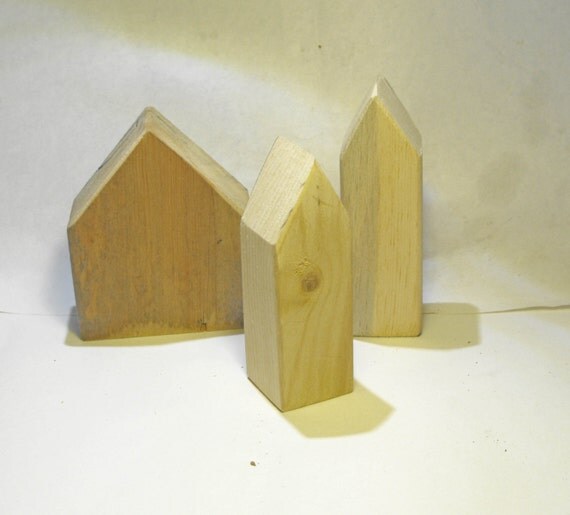 Blank Wood Primitive House Blocks Set of Three by Synectics