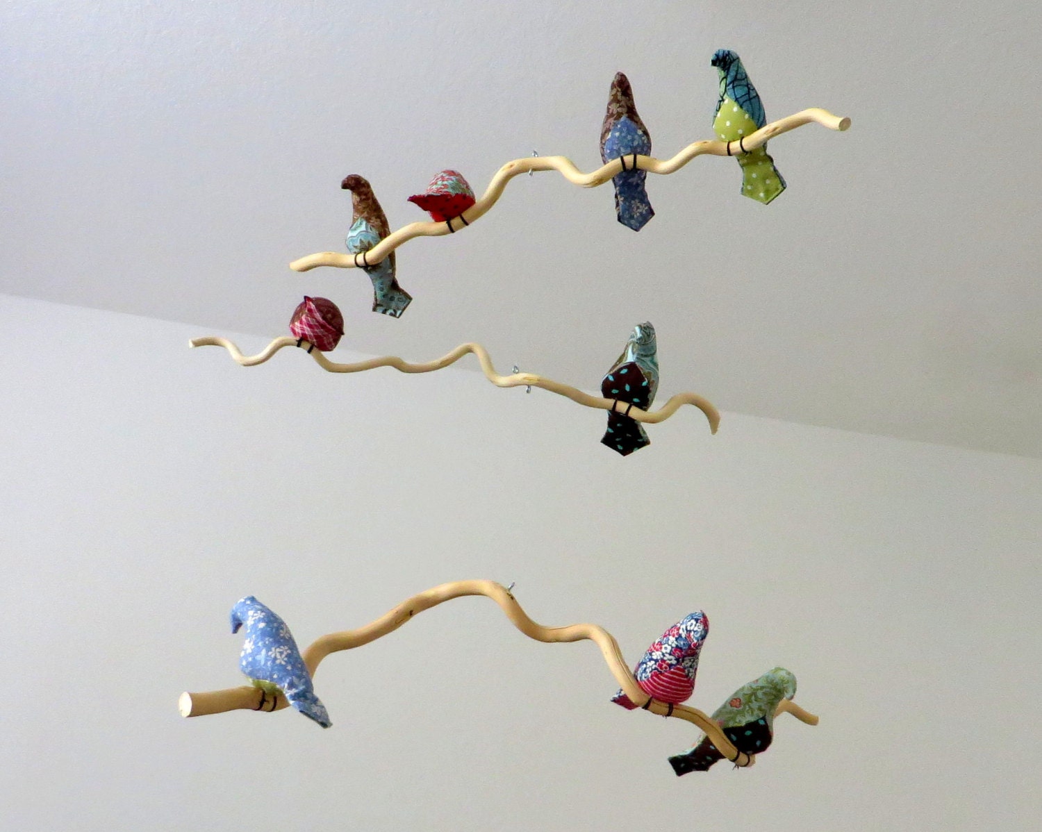 Bird Mobile-3 Tiered Bird Mobile Multicolor Fabric Birds on