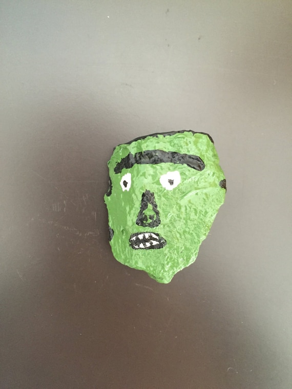 Frankenstein Face Painted Rock