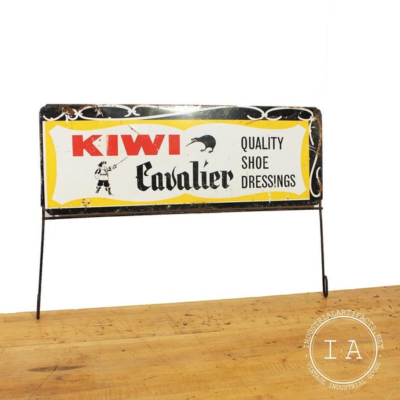 Vintage Kiwi Cavalier Shoe Polish Metal Advertising Sign 1960s